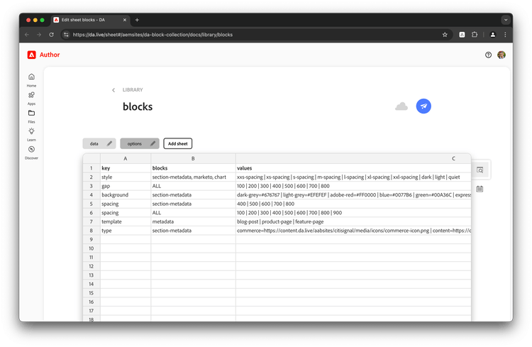A screenshot of library options